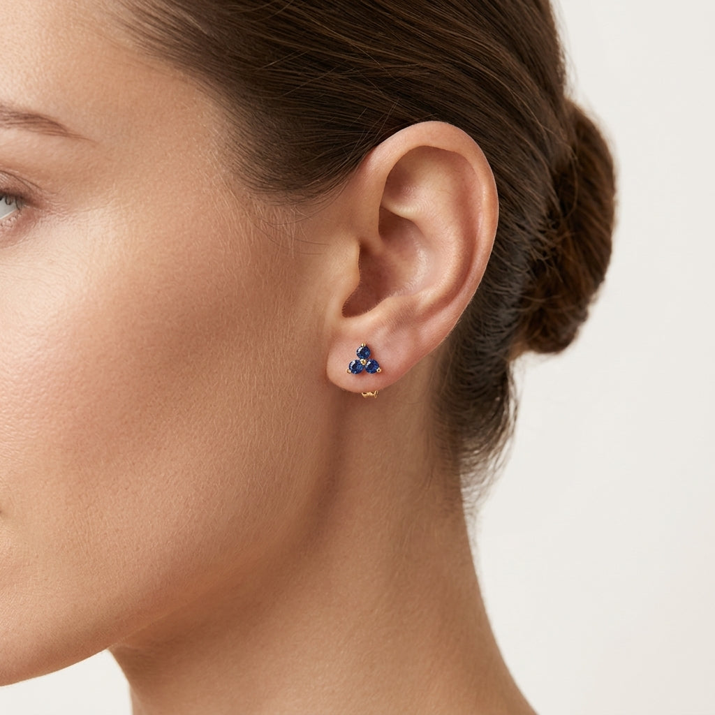 Petite Sapphire Earring worn by model - Vicenza Miami