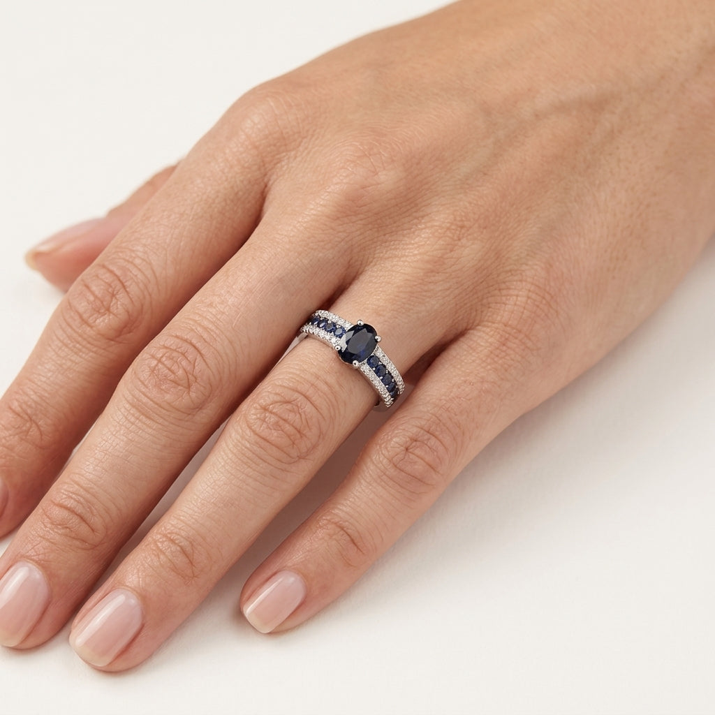 Imperial Sapphire & Diamond Ring worn by model - Vicenza Miami