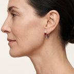Baguette-Cut Huggie Hoop Earrings worn by model - Vicenza Miami