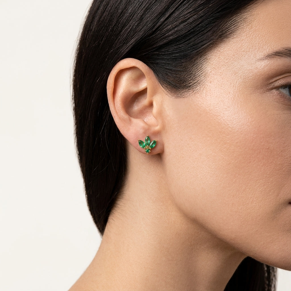 Peacock Emerald Earring worn by model - Vicenza Miami