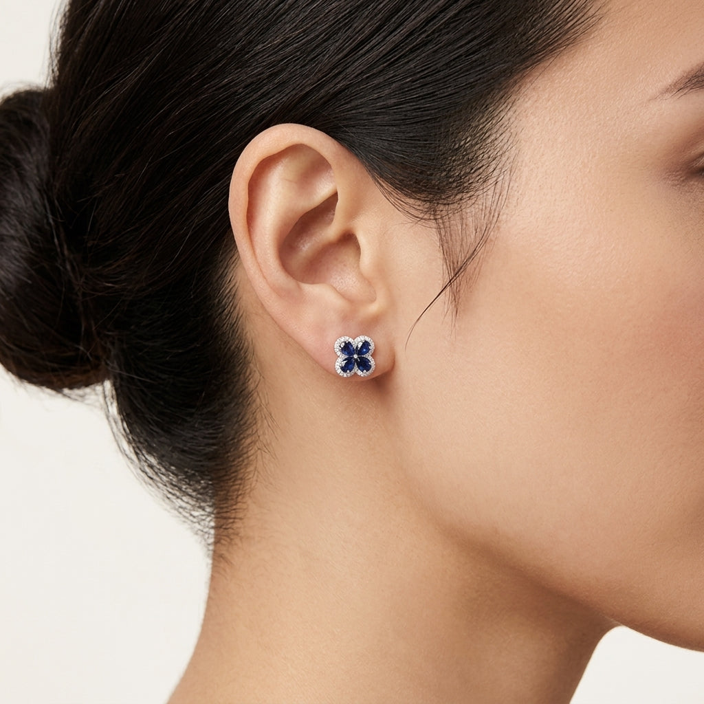 Allure Blue Sapphire & Diamond Earring worn by model - Vicenza Miami