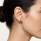 Delicate Diamond Earring Ruby worn by model - Vicenza Miami