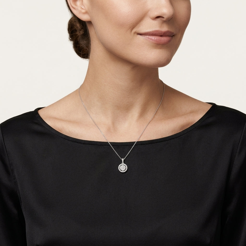Gilded Diamond Pendant White Gold Diamond worn by model - Vicenza Miami