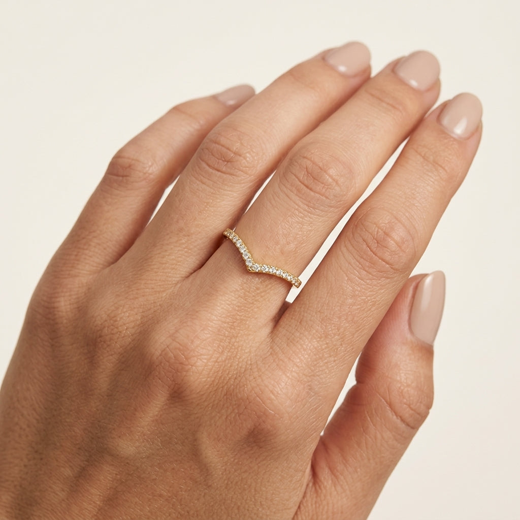 Statement Diamond Ring Yellow Gold Diamond worn by model - Vicenza Miami