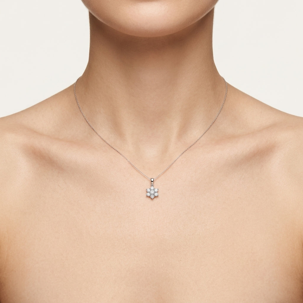 Refined Diamond Pendant White Gold Diamond worn by model - Vicenza Miami