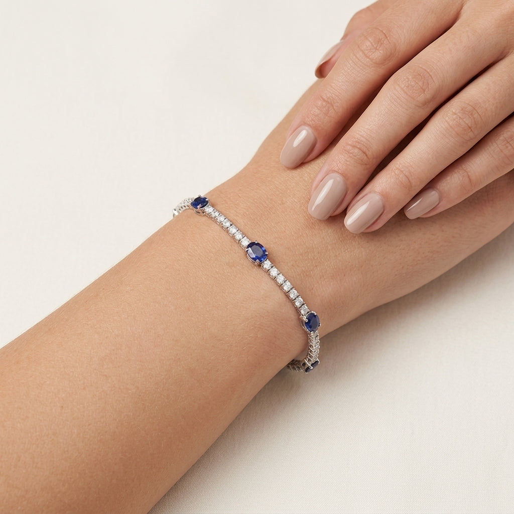 Classic Diamond & Sapphire Bracelet worn by model - Vicenza Miami