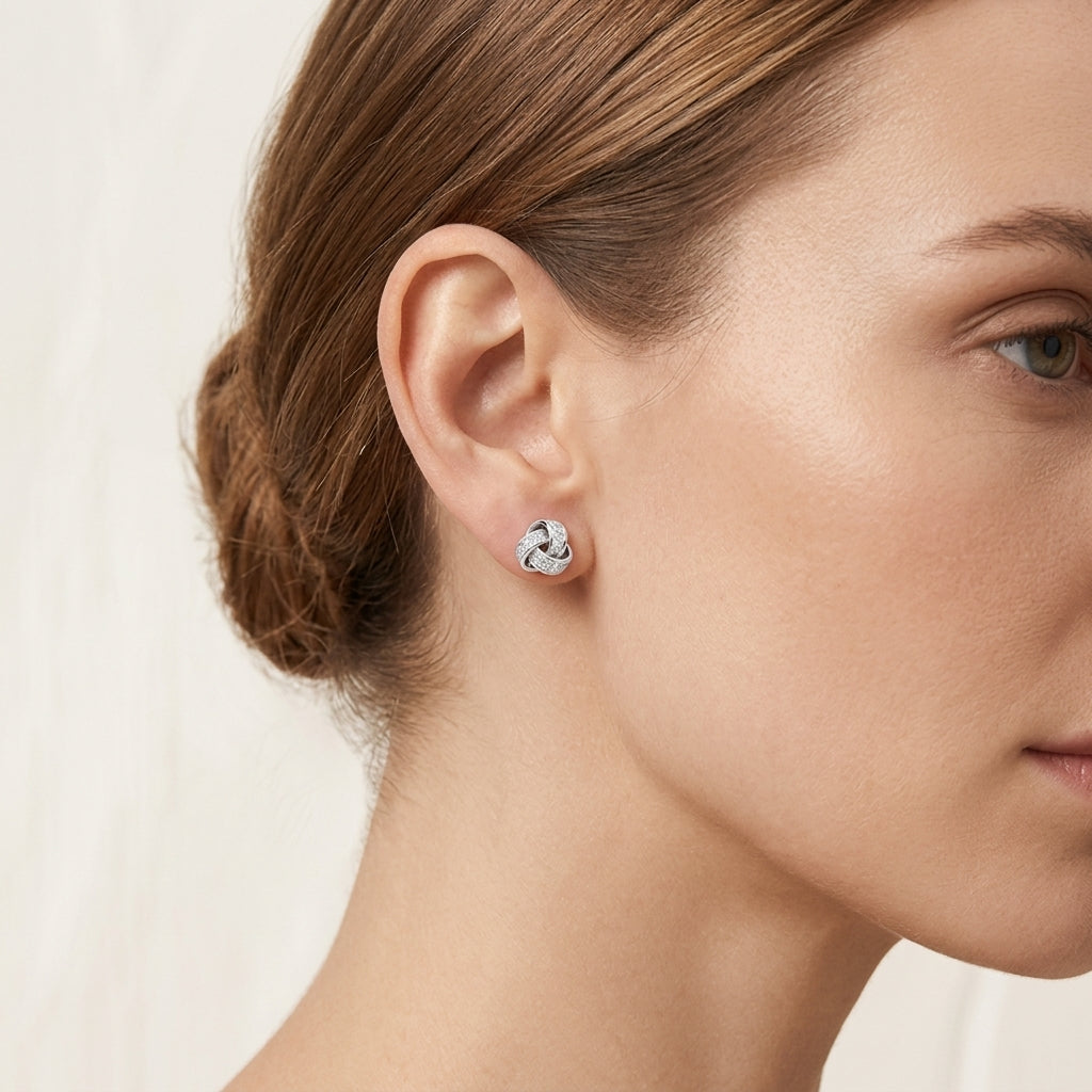 Classic Love Knot Diamond Earring worn by model - Vicenza Miami
