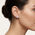 Baguette Diamond Oval Cluster Stud Earrings worn by model - Vicenza Miami