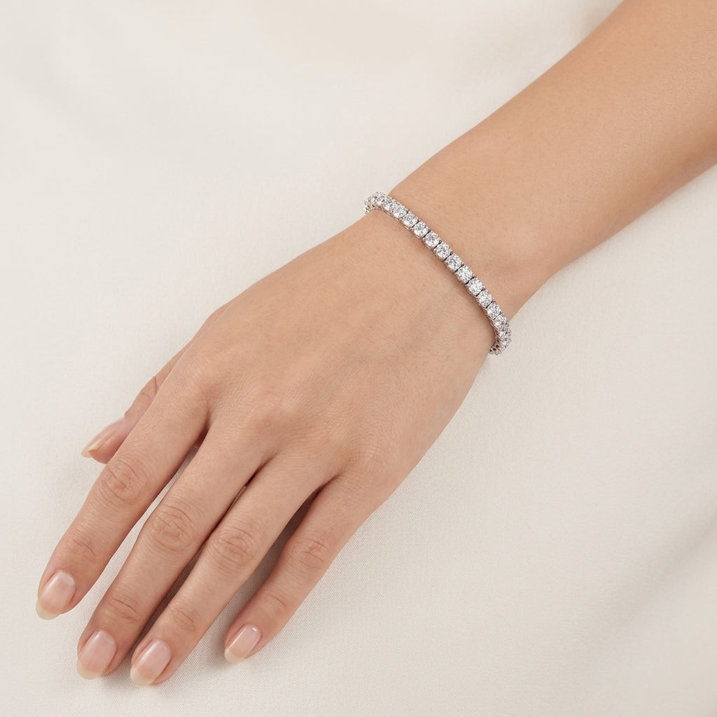 Classic Round Diamond Tennis Bracelet worn by model - Vicenza Miami