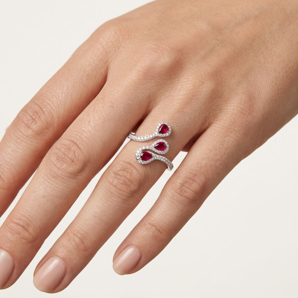 Regal Ruby & Diamond Ring worn by model - Vicenza Miami