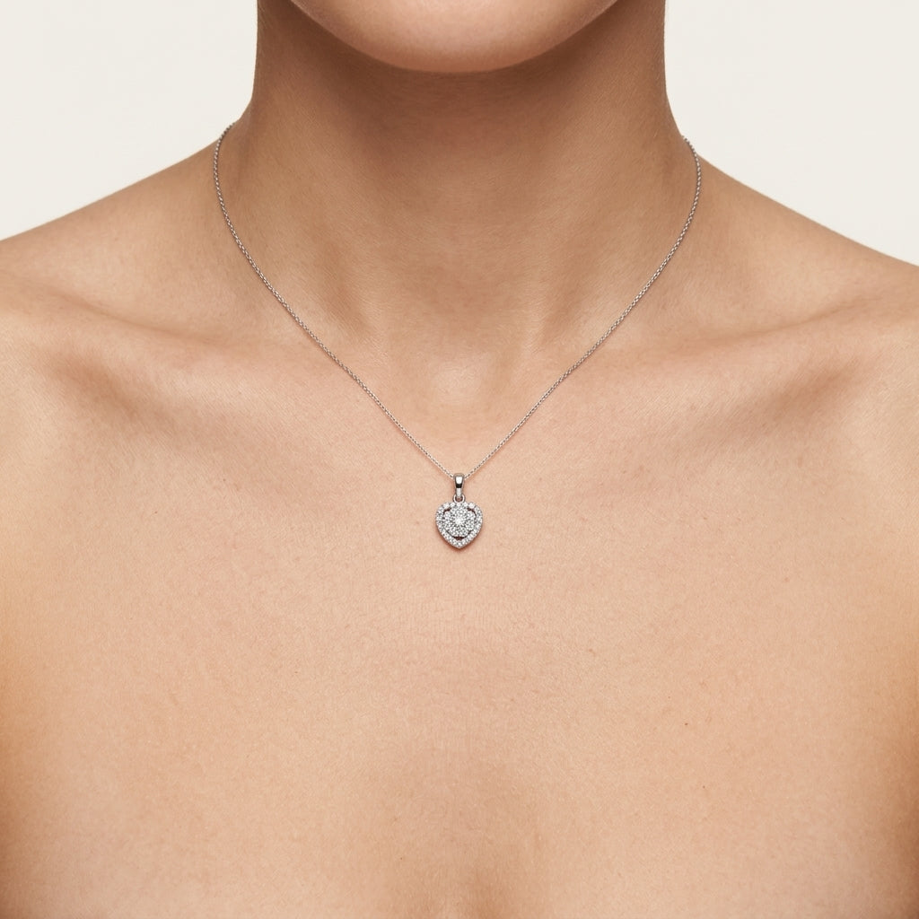 Grand Diamond Pendant White Gold Diamond II worn by model - Vicenza Miami