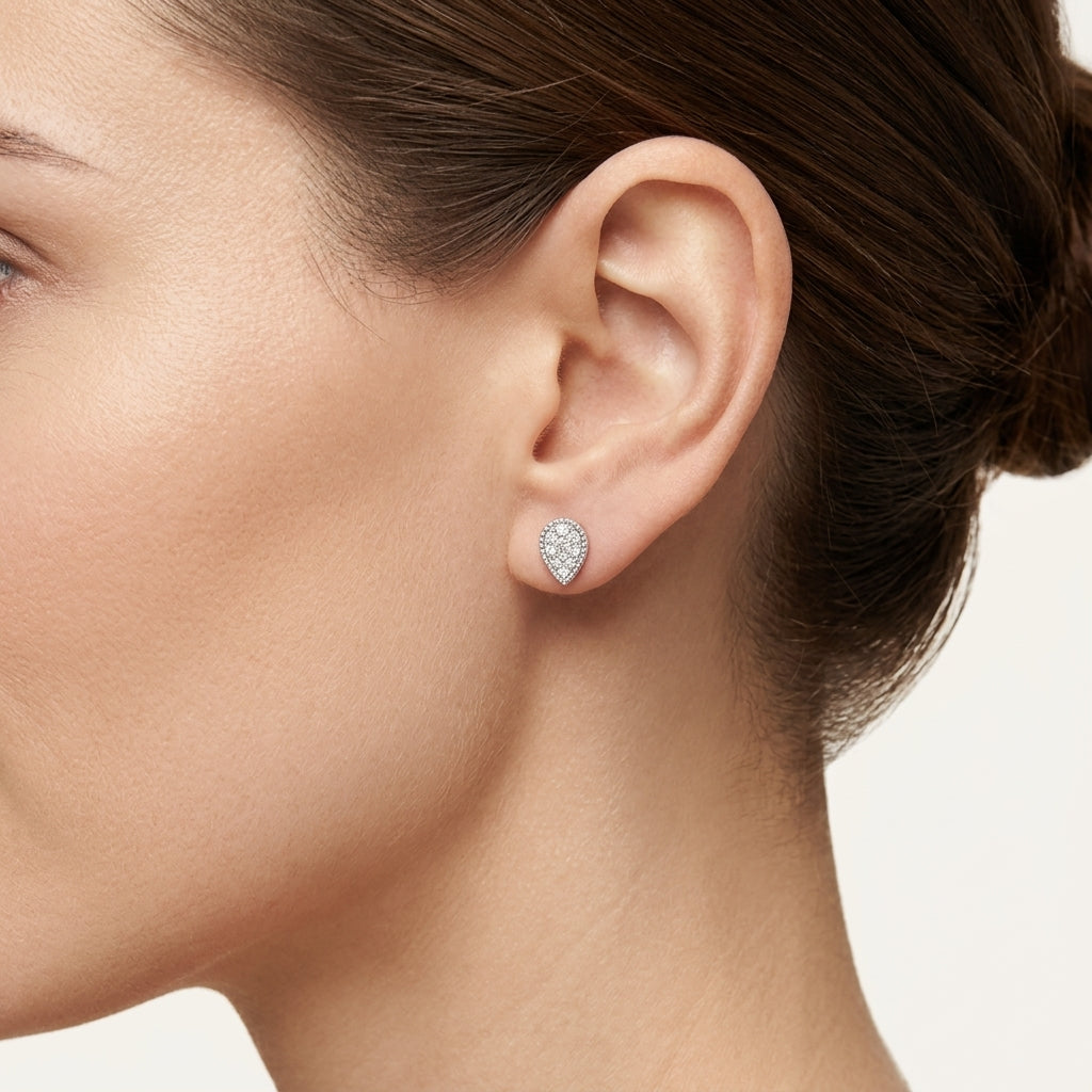 Pear Diamond Stud Earring worn by model - Vicenza Miami