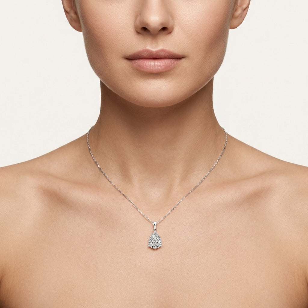 Ornate Diamond Pendant worn by model - Vicenza Miami