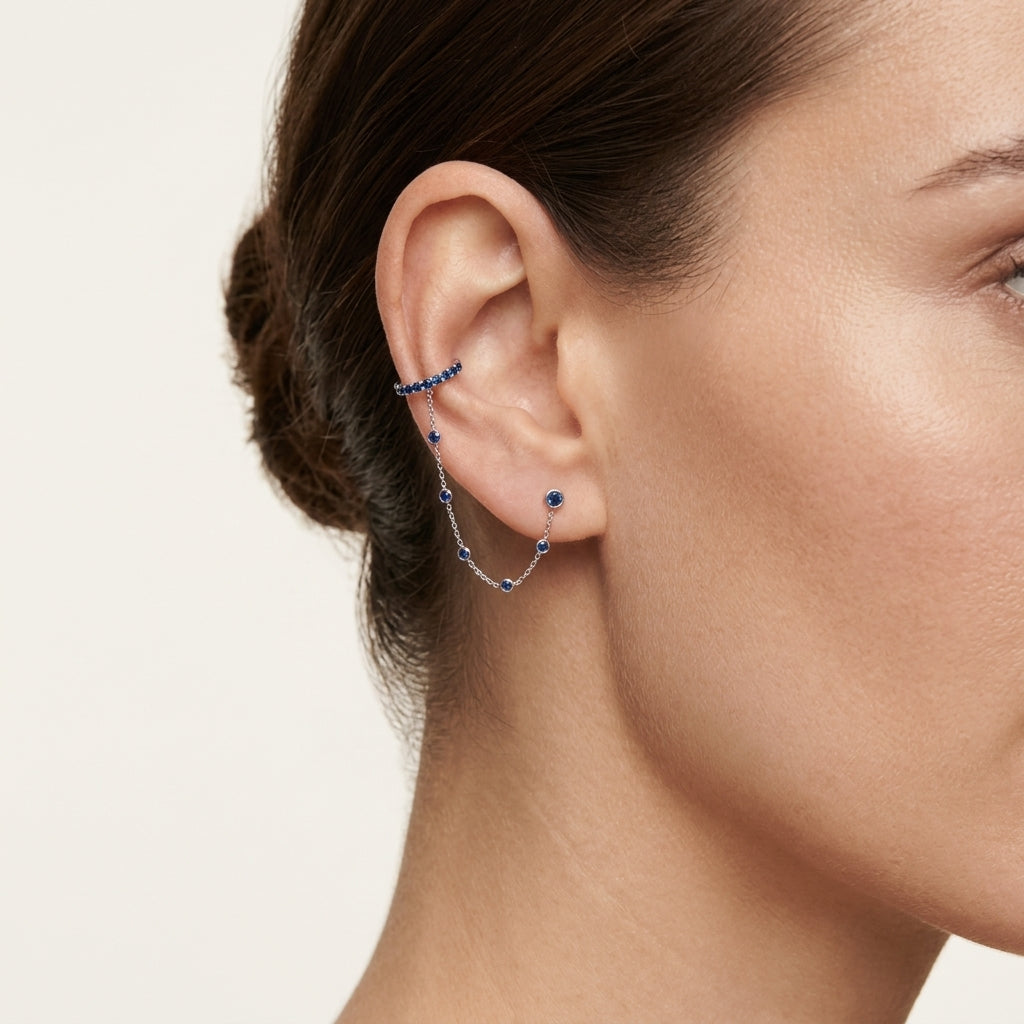 Cuff Sapphire Earring worn by model - Vicenza Miami