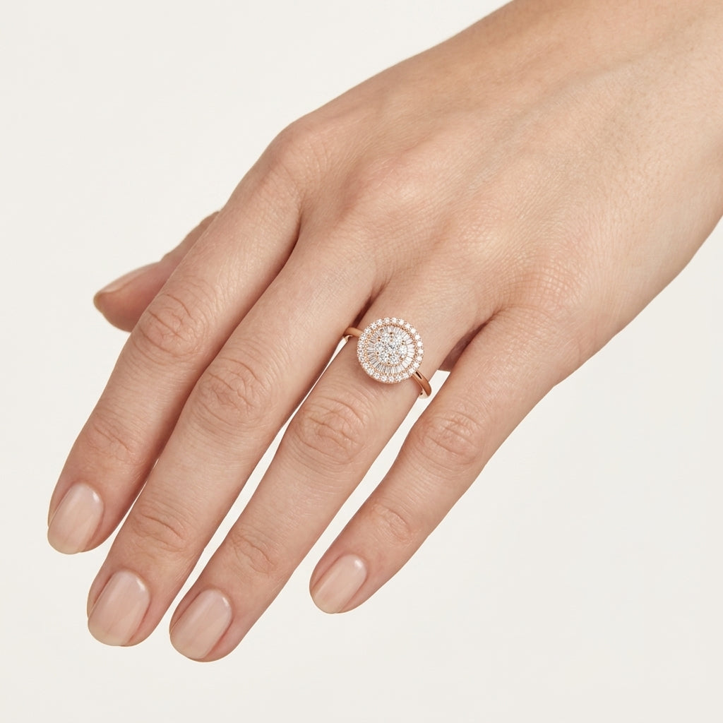 Allure Diamond Ring Rose Gold Diamond worn by model - Vicenza Miami