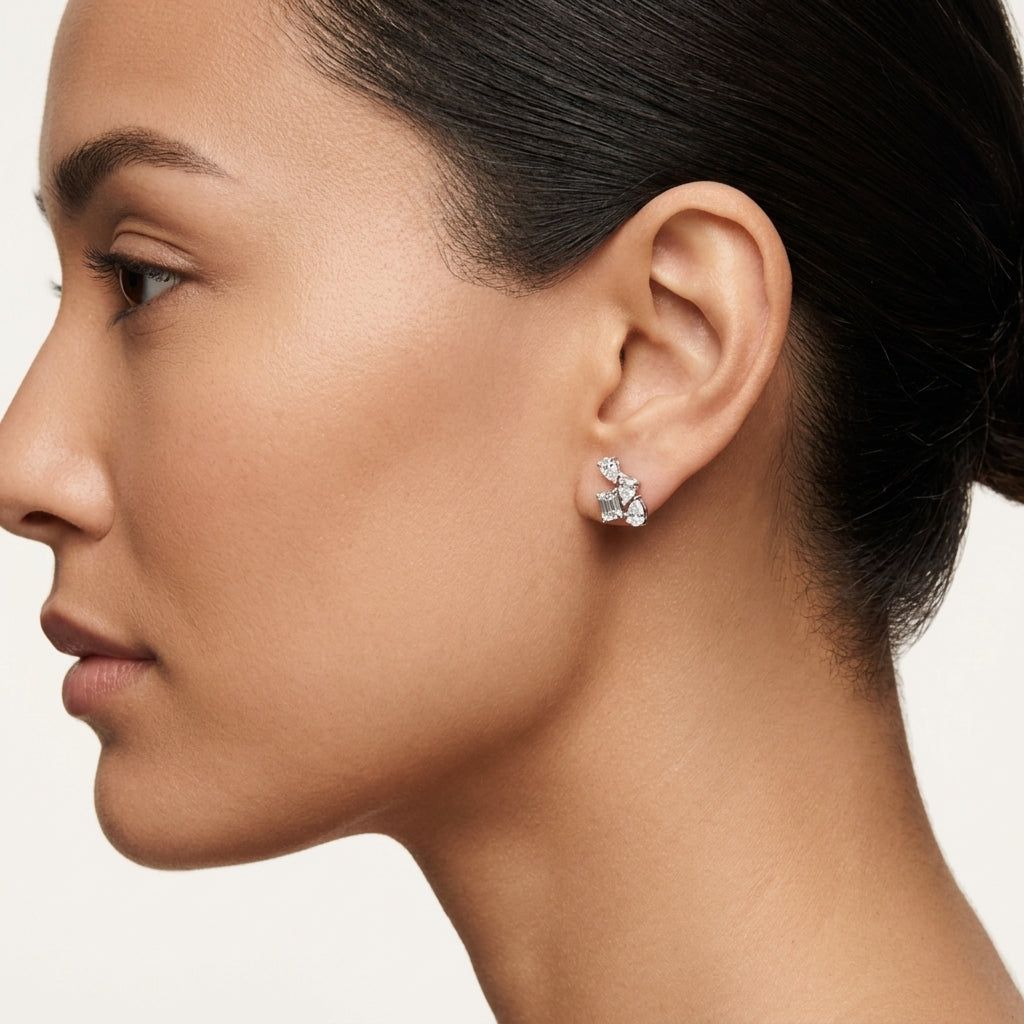 Divine Earring White Gold Diamond worn by model - Vicenza Miami
