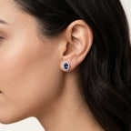 Radiant Diamond & Sapphire Earring worn by model - Vicenza Miami