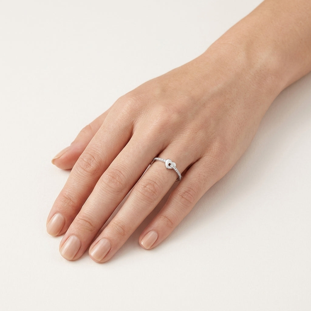 Heart Diamond Open Band Ring worn by model - Vicenza Miami