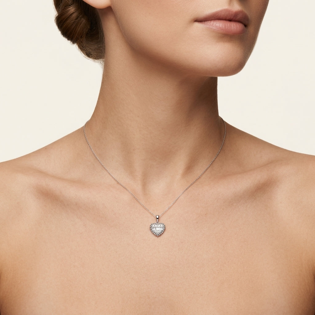 Aura Diamond Pendant White Gold Diamond II worn by model - Vicenza Miami