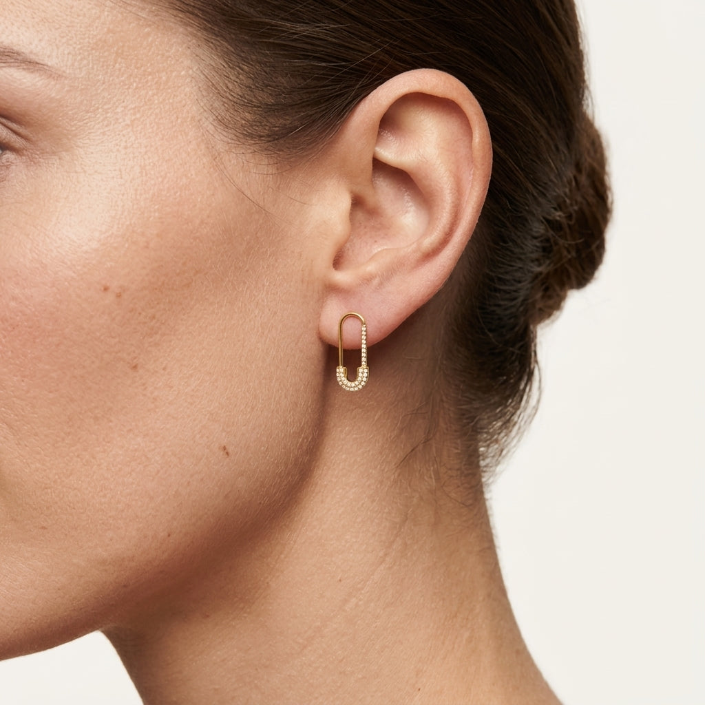 Pin Diamond Earring worn by model - Vicenza Miami