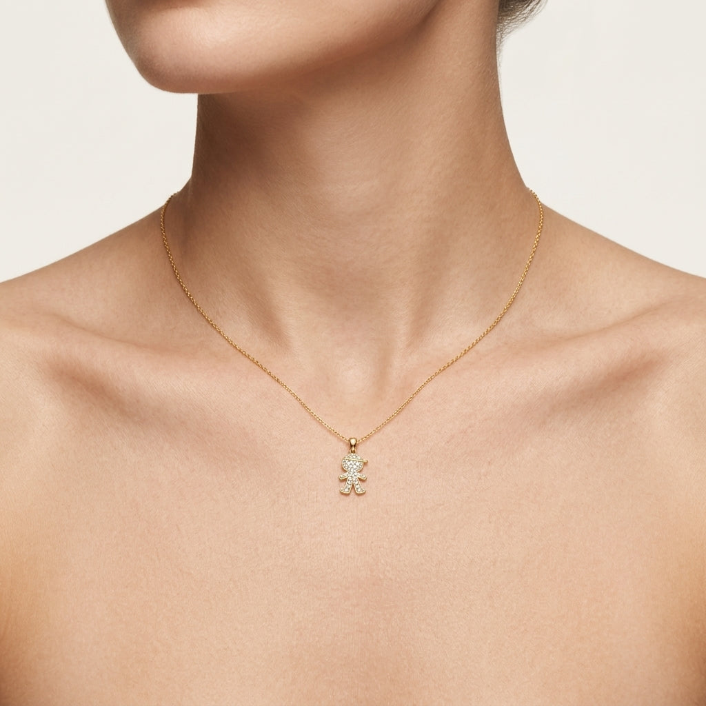 Royal Diamond Pendant Yellow Gold Diamond worn by model - Vicenza Miami