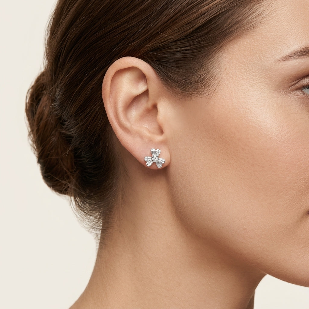 Tanzanite Floral Diamond Earring worn by model - Vicenza Miami