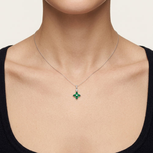 Majestic Diamond & Emerald Pendant worn by model - Vicenza Miami