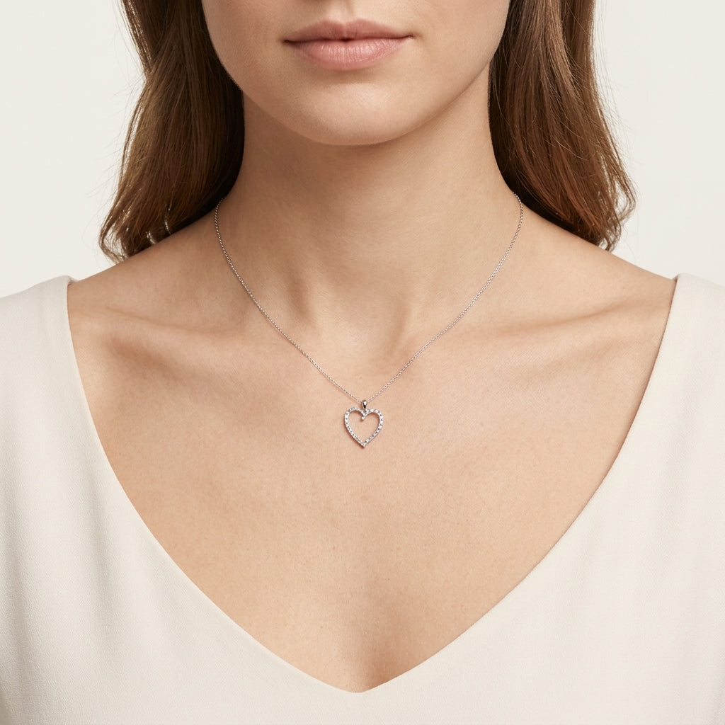 Eternal Diamond Pendant White Gold Diamond worn by model - Vicenza Miami