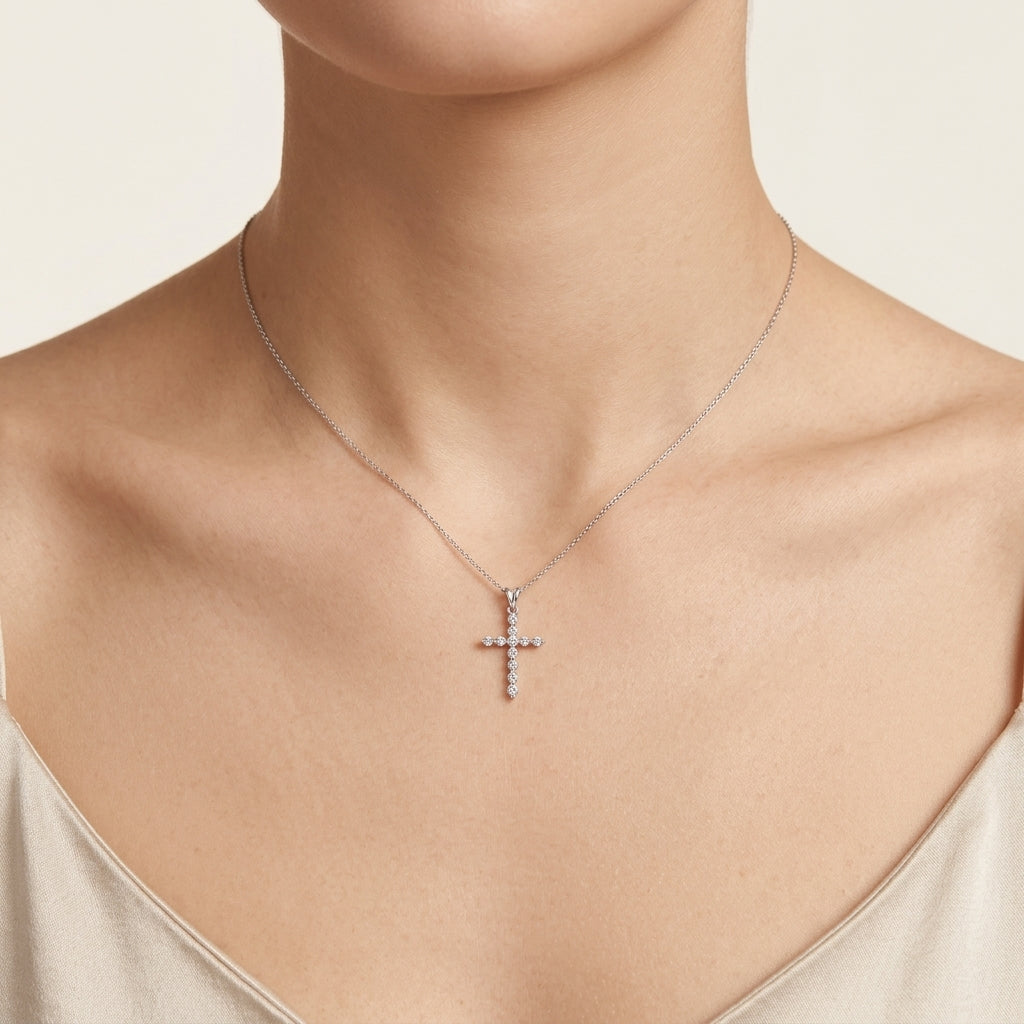 Graceful Diamond Pendant worn by model - Vicenza Miami