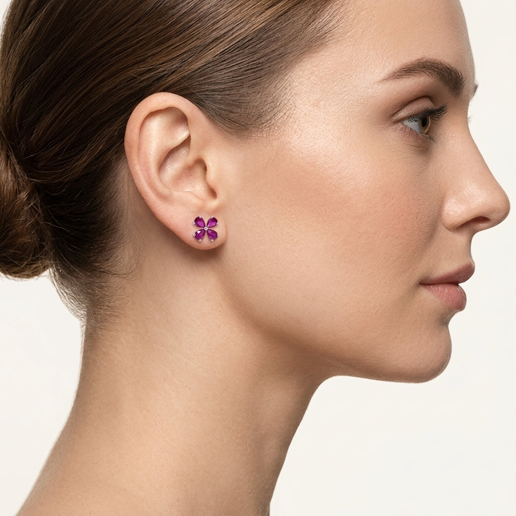 Opulent Ruby Earring worn by model - Vicenza Miami