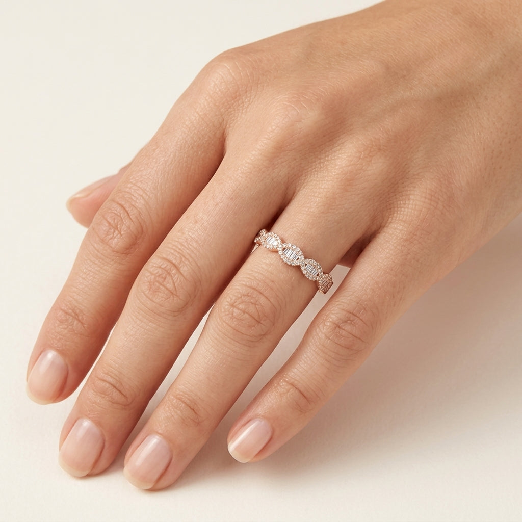 Embellished Diamond Ring Rose Gold Diamond worn by model - Vicenza Miami