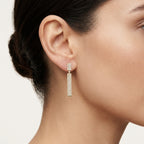 Classic Baguette Diamond Pave Halo Drop Earrings worn by model - Vicenza Miami