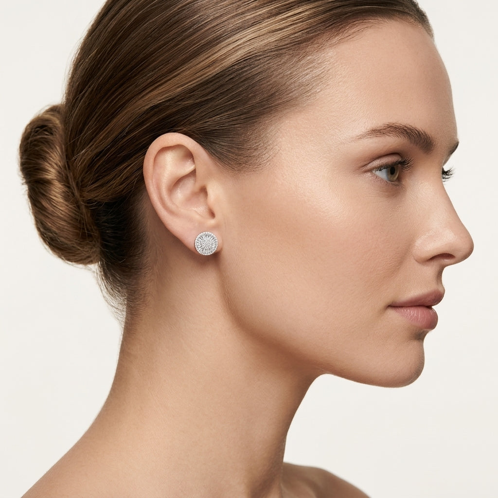 Radiant Baguette Tanzanite Earring worn by model - Vicenza Miami