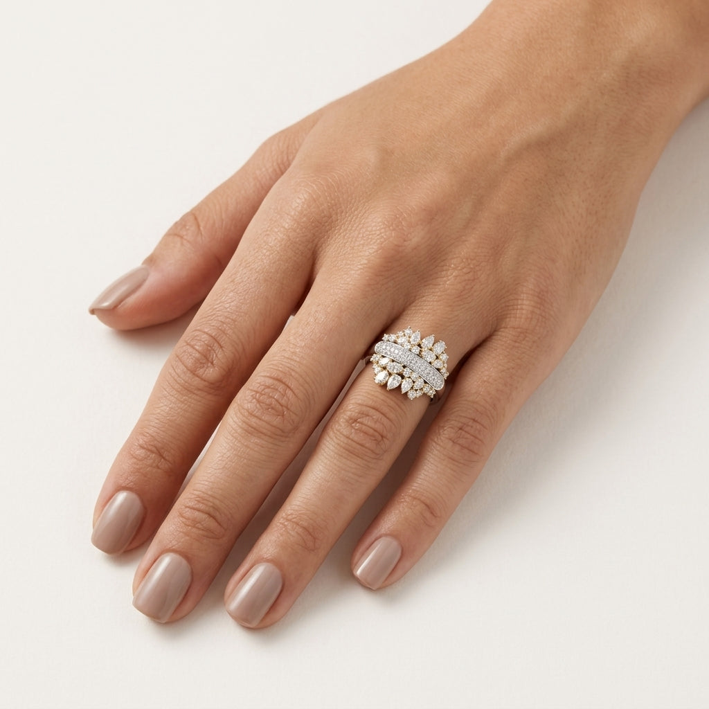 Opulent Two-Tone Diamond Ring worn by model - Vicenza Miami