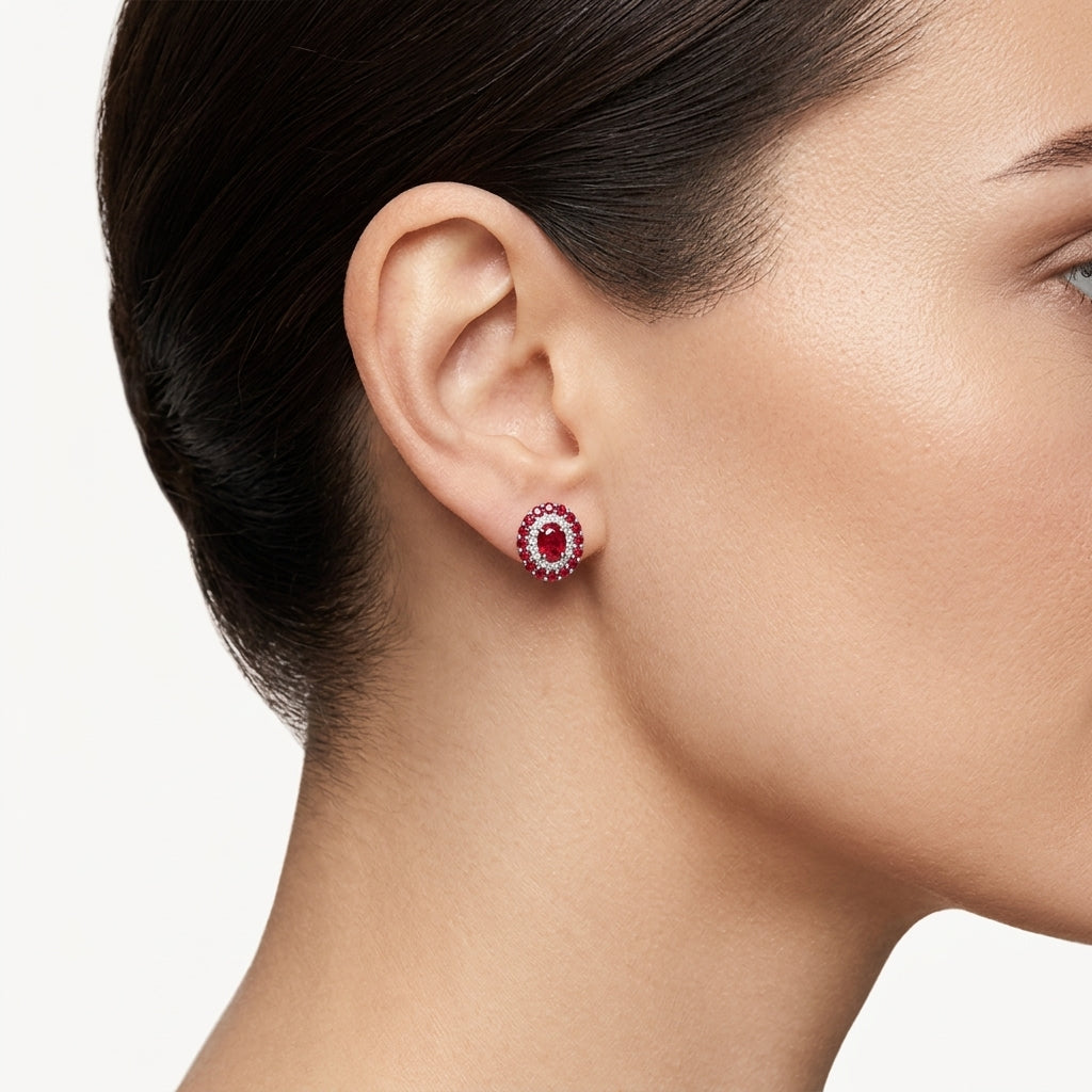 Essence Diamond & Ruby Earring worn by model - Vicenza Miami