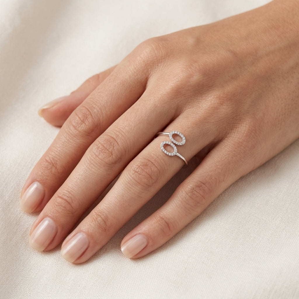 Petite Bypass Diamond Ring worn by model - Vicenza Miami