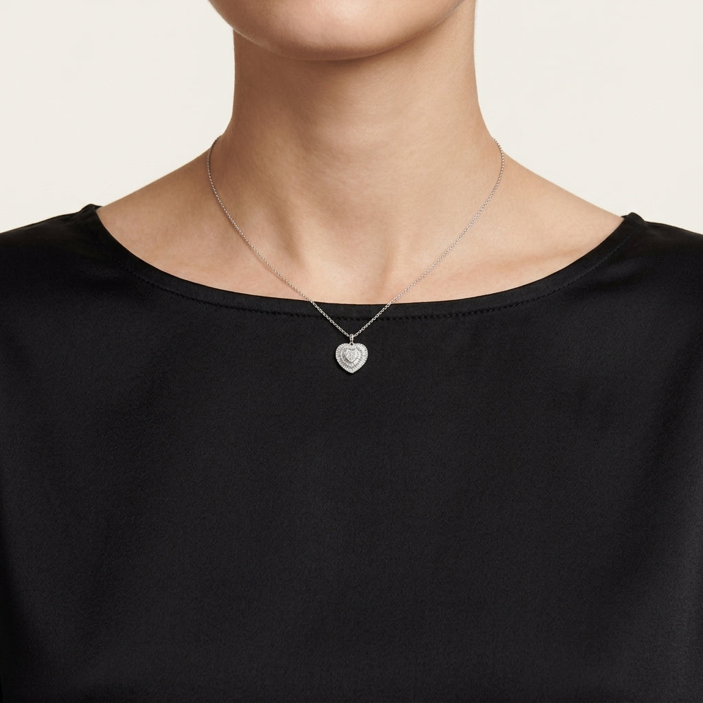 Stately Diamond Pendant White Gold Diamond I worn by model - Vicenza Miami