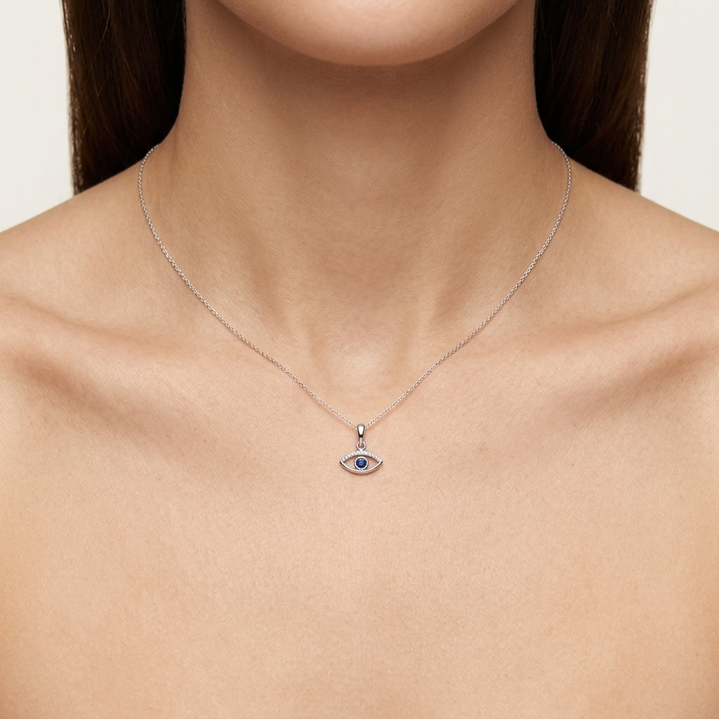 Opulent Sapphire Pendant worn by model - Vicenza Miami