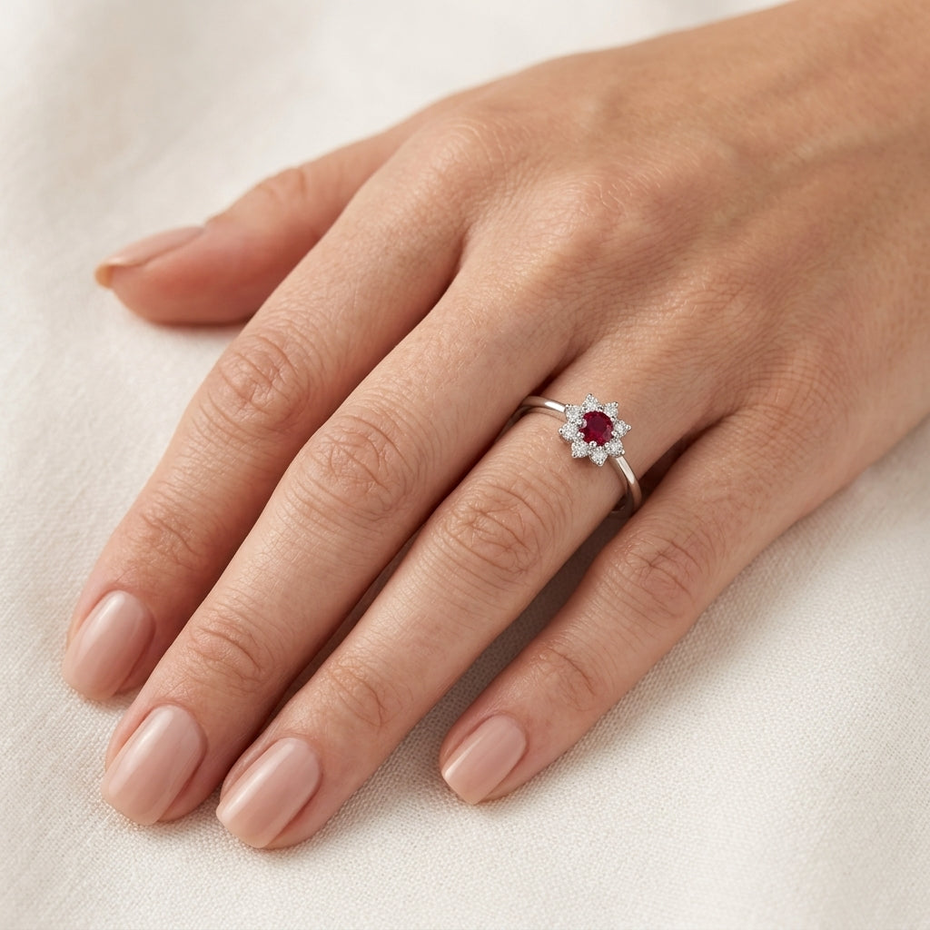 Allure Diamond Ring White Gold Ruby I worn by model - Vicenza Miami