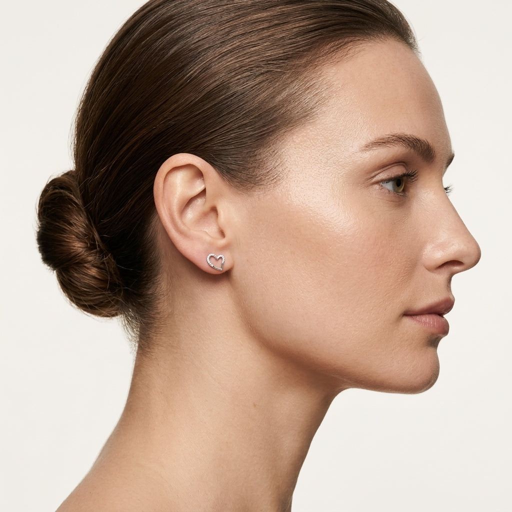 Diamond Heart Stud Earrings worn by model - Vicenza Miami