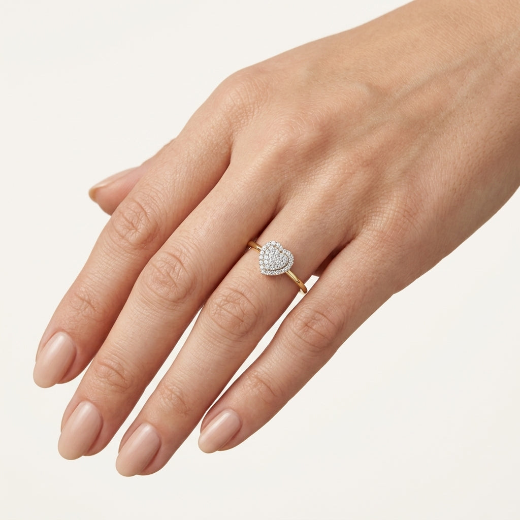 Majestic Diamond Ring Yellow Gold Diamond worn by model - Vicenza Miami
