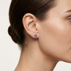 Lustrous Ruby & Diamond Earring worn by model - Vicenza Miami