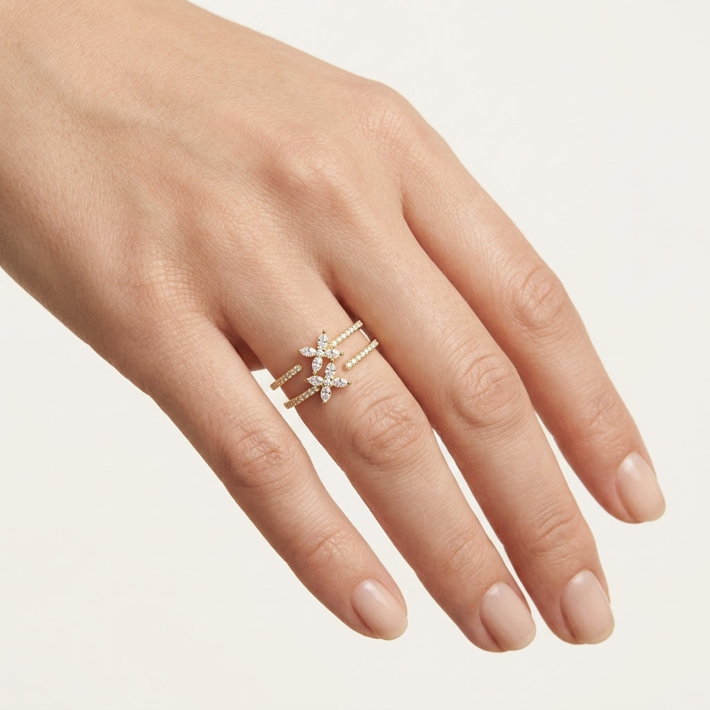 Double Row Diamond Ring worn by model - Vicenza Miami