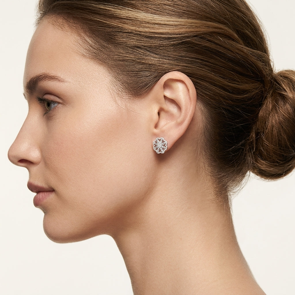 Classic Diamond & Tanzanite Earring worn by model - Vicenza Miami