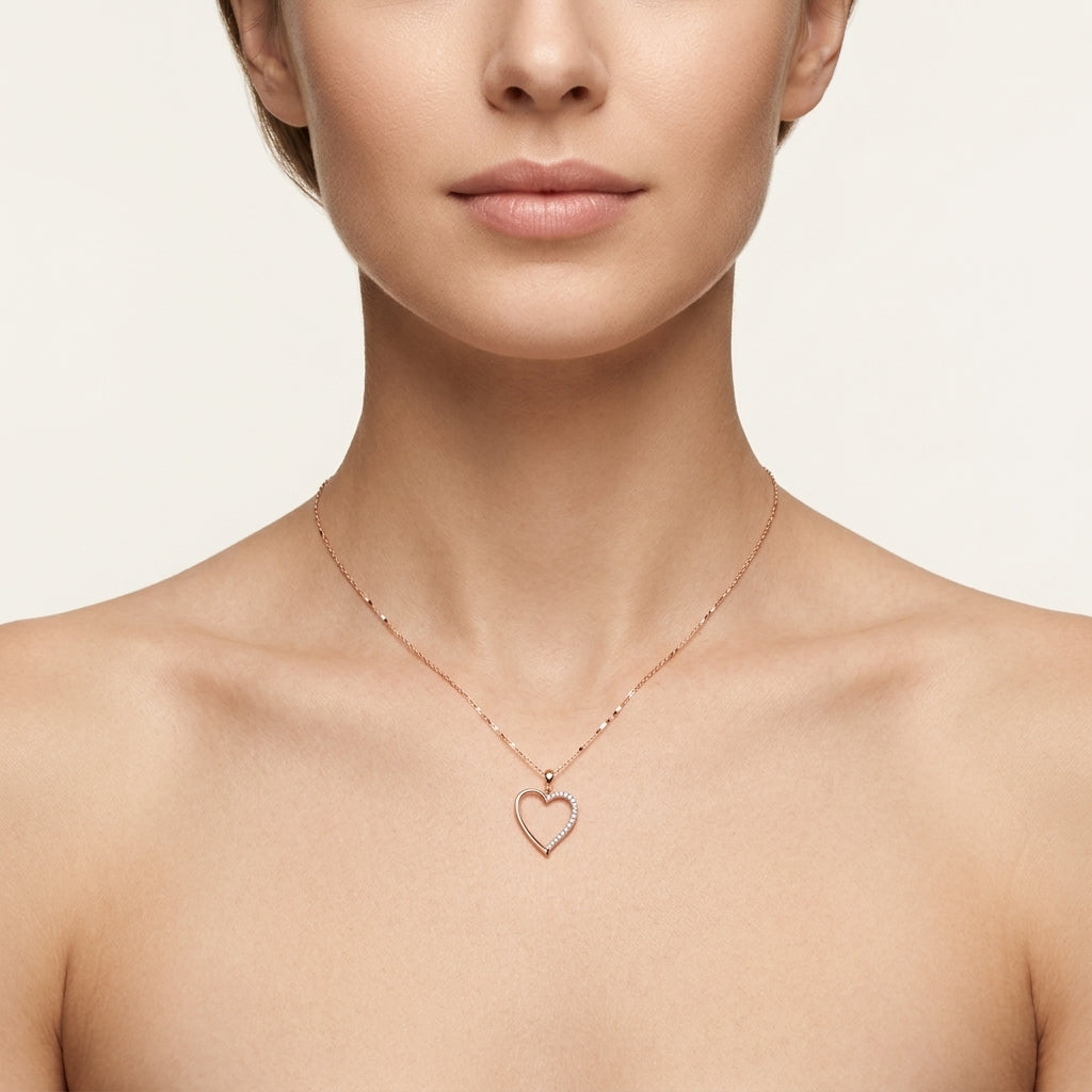 Petite Open Heart Pendant worn by model - Vicenza Miami
