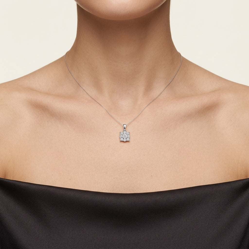 Petite Fashion Stud Diamond Pendant worn by model - Vicenza Miami