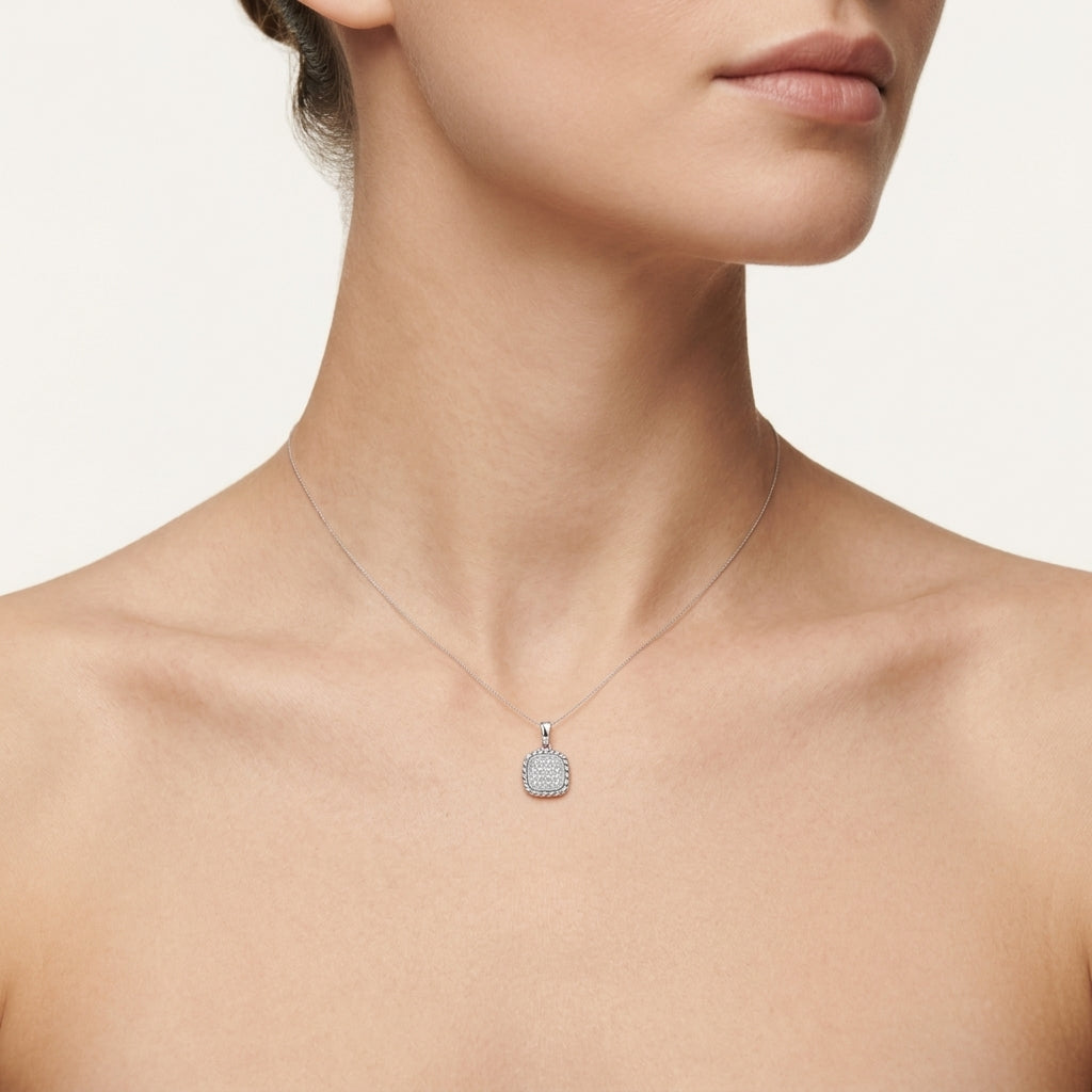 Gleaming Diamond Pendant worn by model - Vicenza Miami