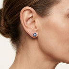 Classic Blue Sapphire & Diamond Earring worn by model - Vicenza Miami