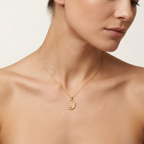 Moon Star Diamond Pendant worn by model - Vicenza Miami