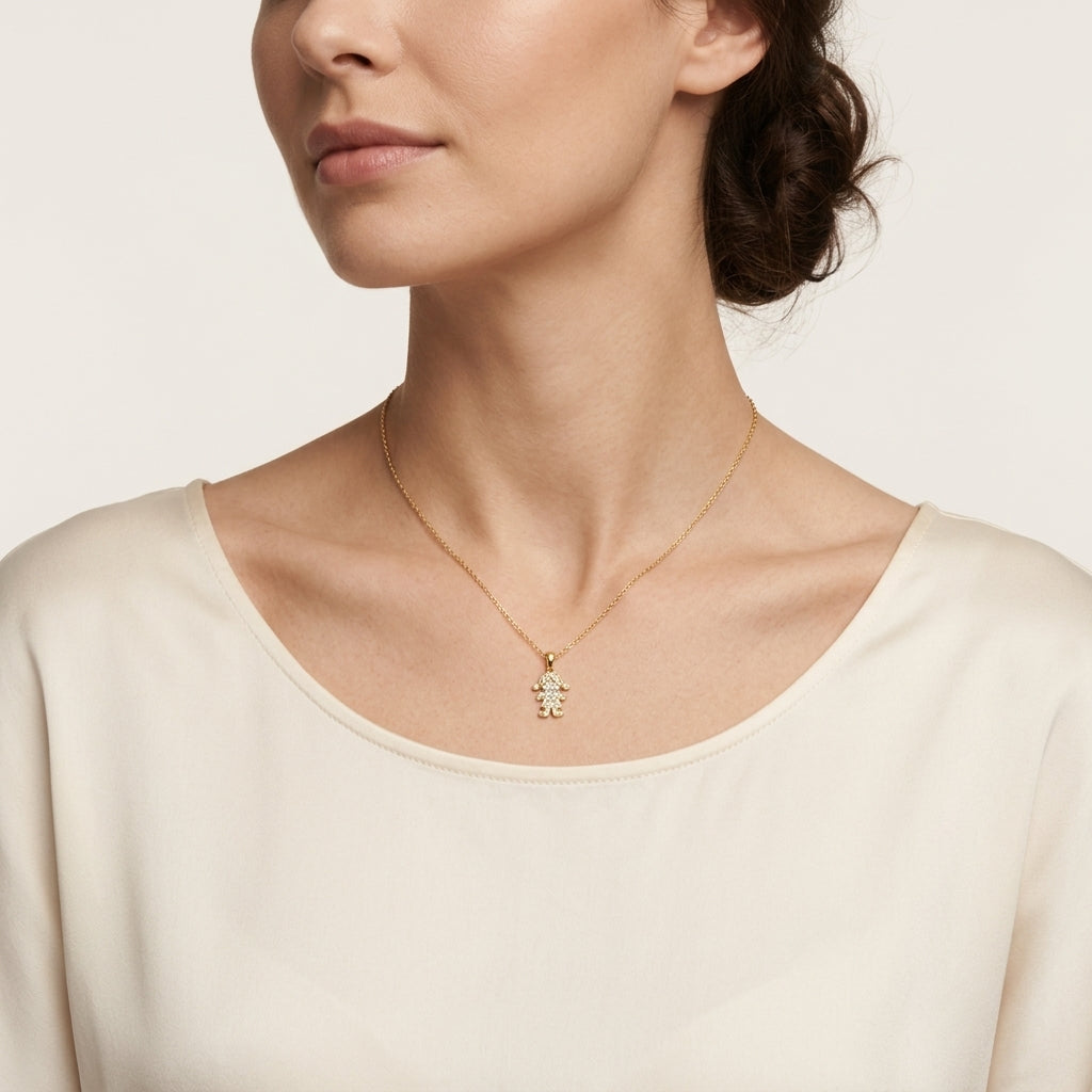 Sublime Diamond Pendant Yellow Gold Diamond worn by model - Vicenza Miami